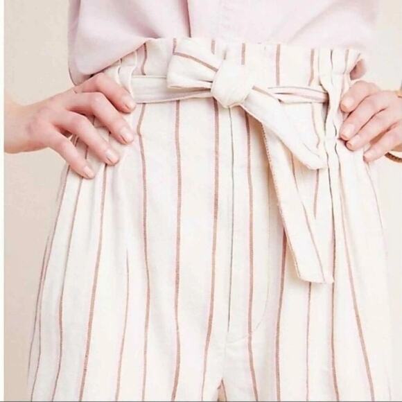 Anthropologie Edisto Paperbag Waist Striped White Pink Shorts (No Belt) - Picture 2 of 8